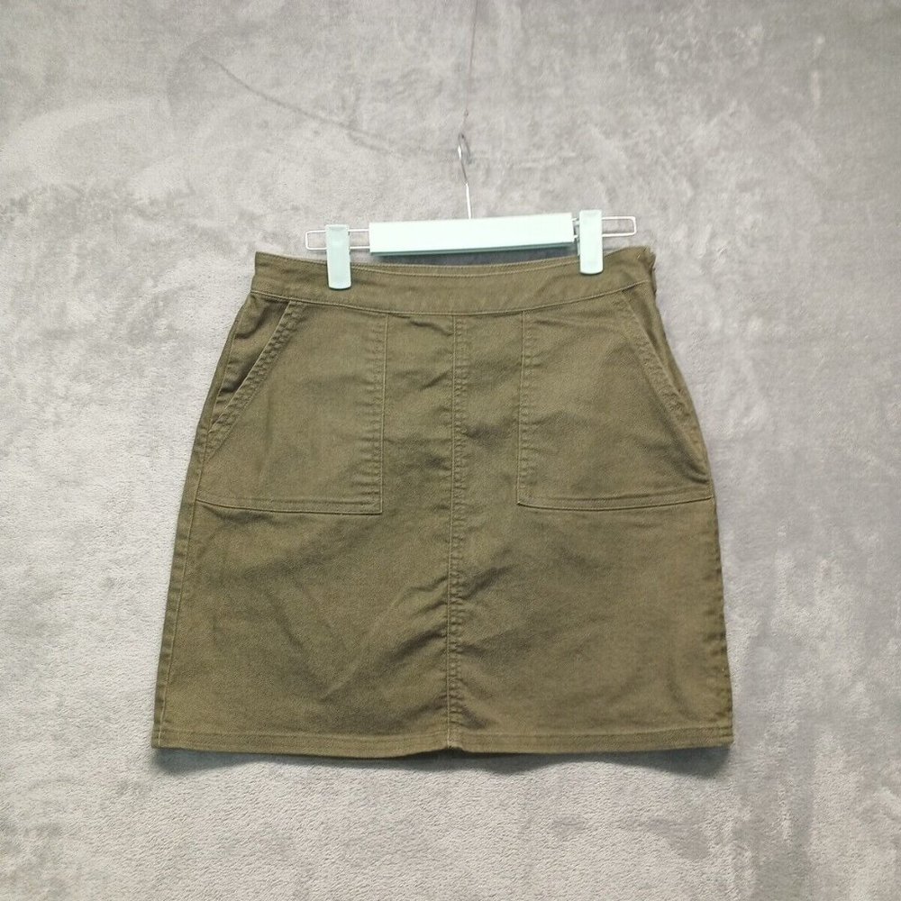 PRANA Women Denim Skirt Straight Organic Cotton Green Twill Size 2(Waist 30 in)